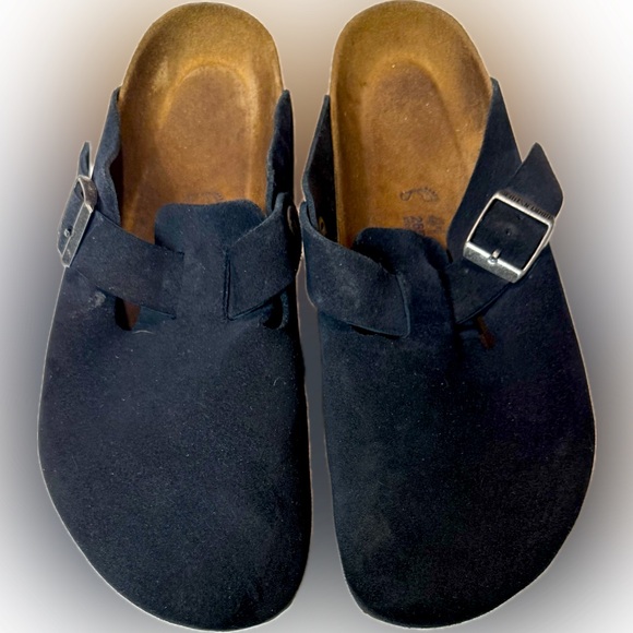 Birkenstock Navy Blue Boston Soft Suede Leather Buckle Slip-OnEU Sz 41